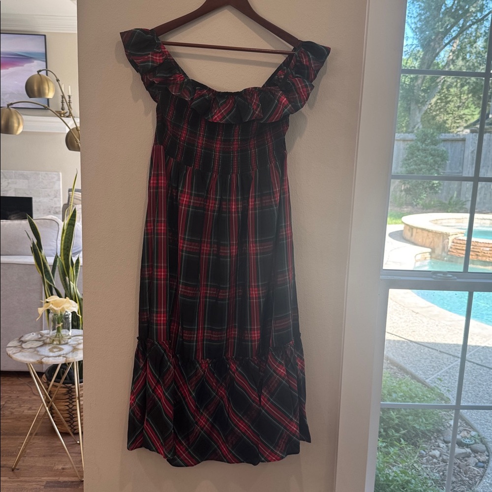 Vineyard Vines Apres Tartan Smocked Ruffle Midi Dress